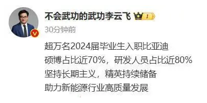 超万名毕业生入职比亚迪 硕博占七成 员工总数超70万(图1) 超万名毕业生入职比亚迪 硕博占七成 员工总数超70万(图1)
